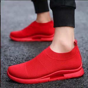 New Men's Outdoor Casual Red knit Sneakers Running Walking Light weight Shoes
